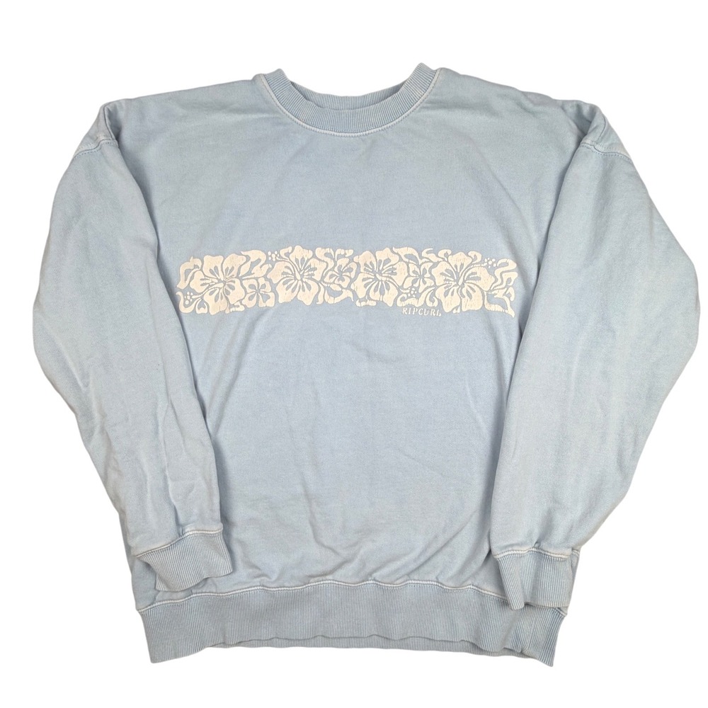 Rip Curl Women's XS Blue Crewneck Sweatshirt Y2K Style‎ Hibiscus Floral Pullover